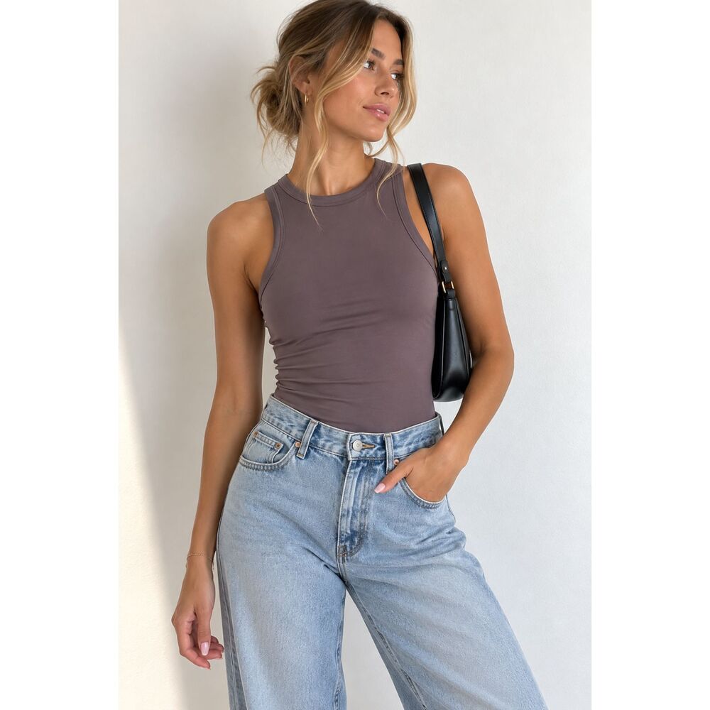 NWT Auden Purple Sleeveless Bodysuit Women’s XS High Neck Tank Stretch
